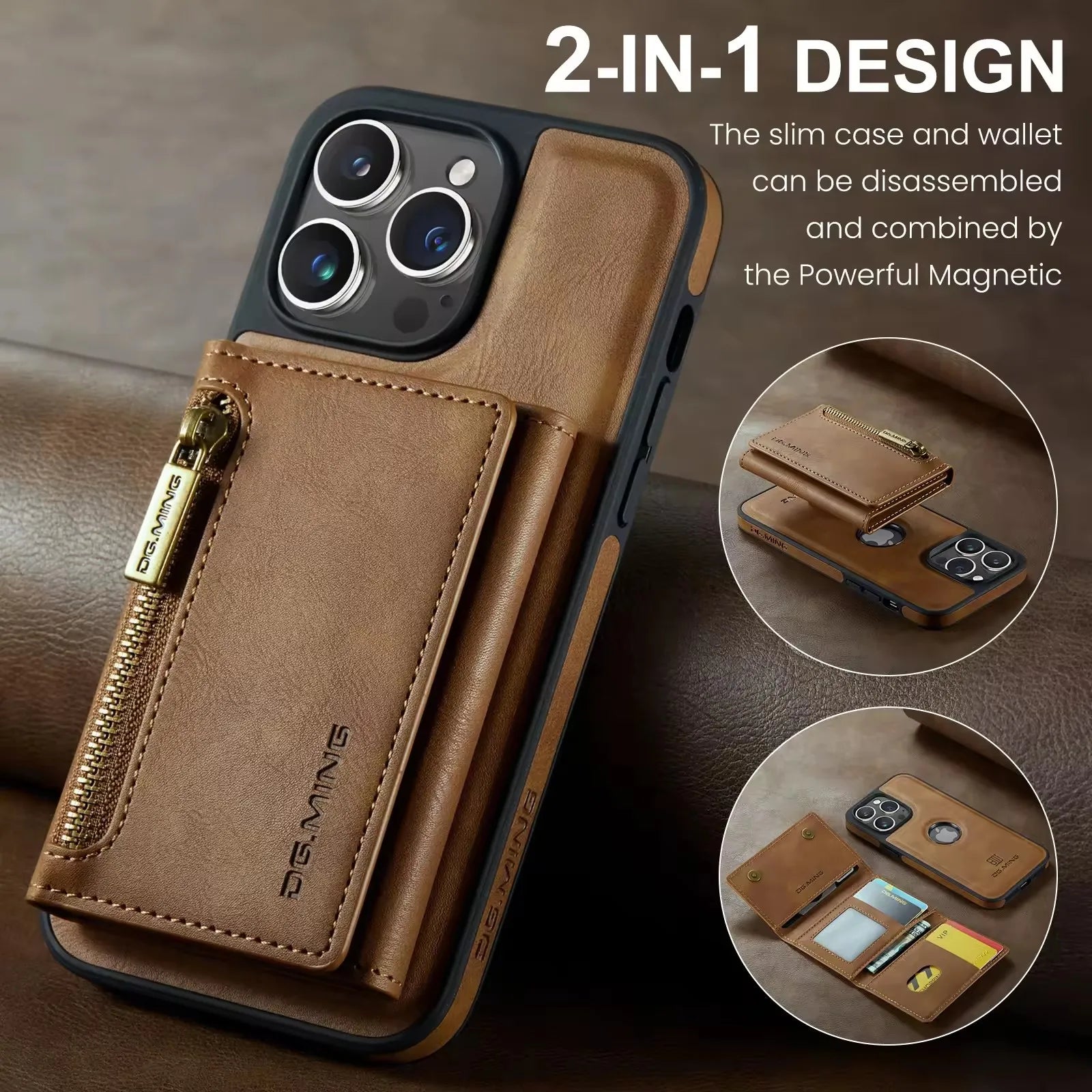 2 in 1 Magnetische Leder RFID Geldbörse Karten Handy Hülle für iPhone