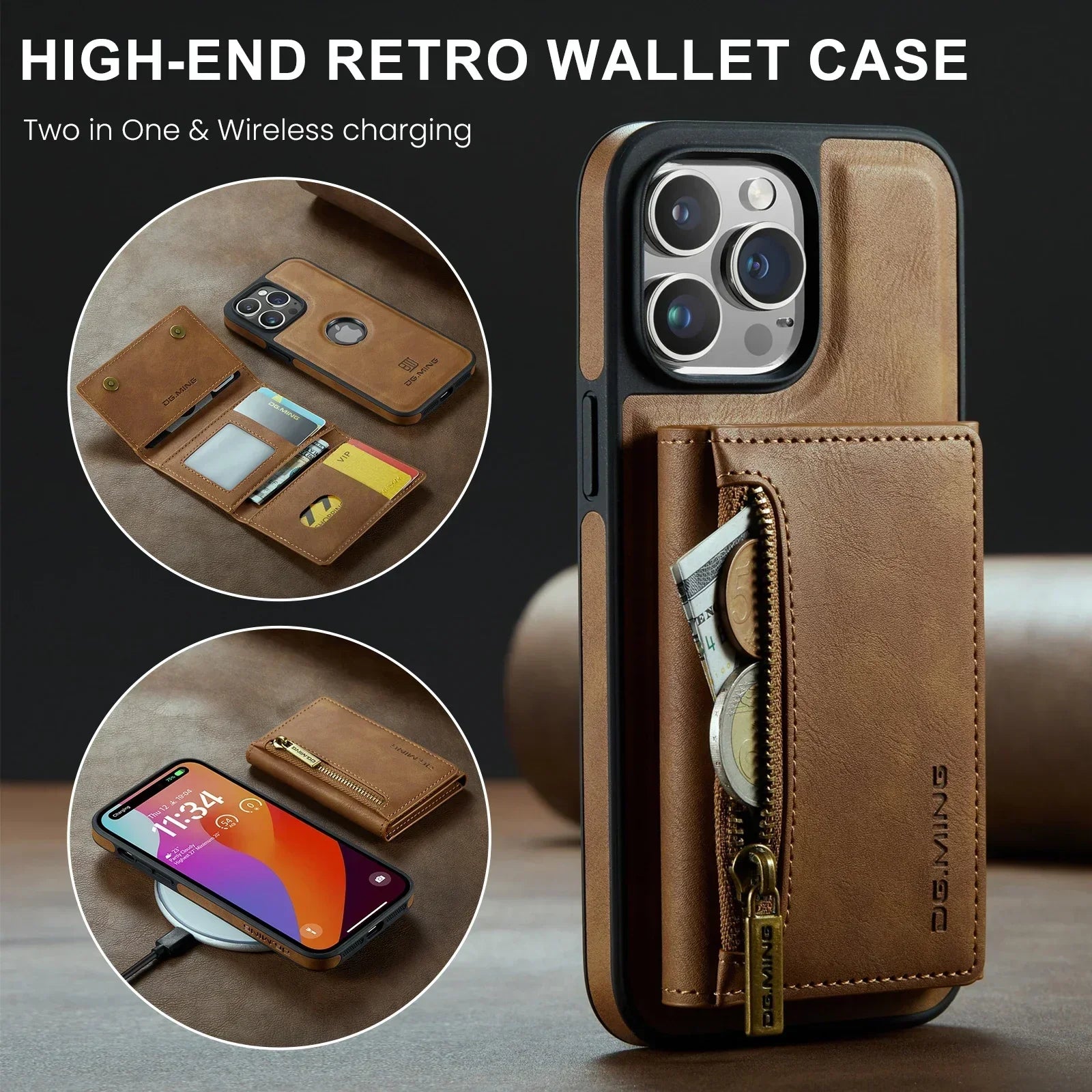 2 in 1 Magnetische Leder RFID Geldbörse Karten Handy Hülle für iPhone