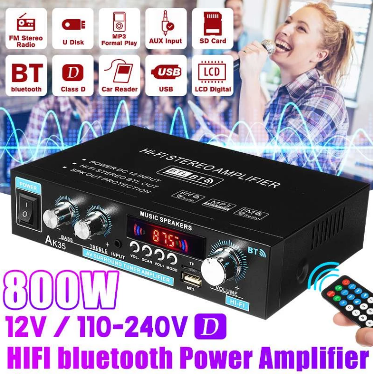 Home Digital Bluetooth Amplifier 800W 110-240V Bass Audio Power Amplifier Class D FM Subwoofer