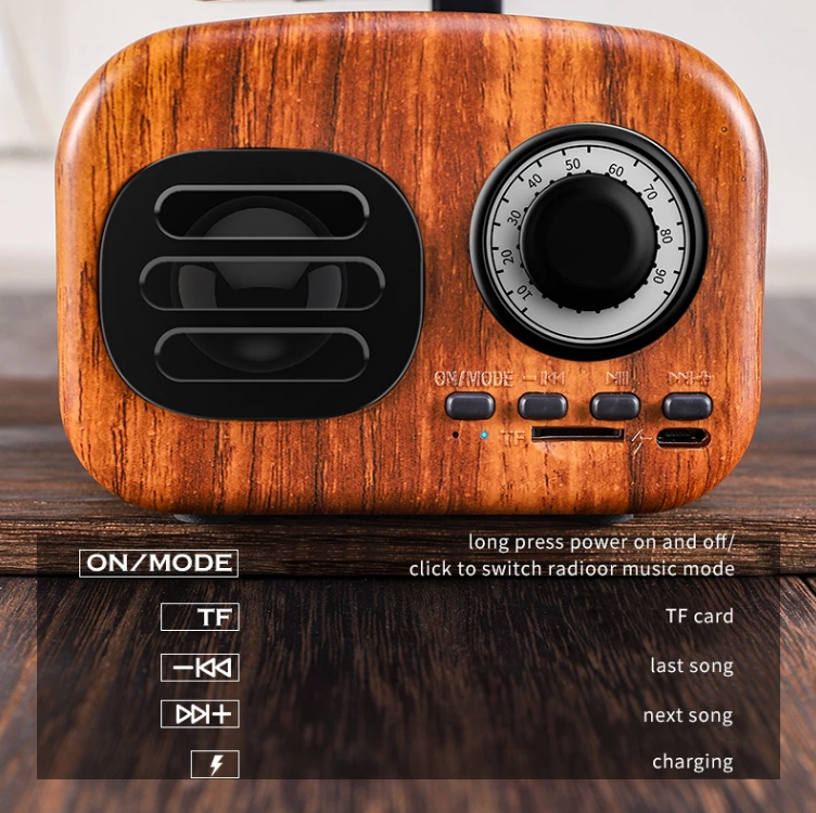 Wood Portable Retro Bluetooth Speaker Outdoor For Sound Bluetooth Gramophone System TF FM Radio