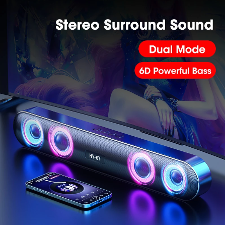 PC Soundbar Bluetooth With Lights Computer Subwoofer Wireless Surround Speaker