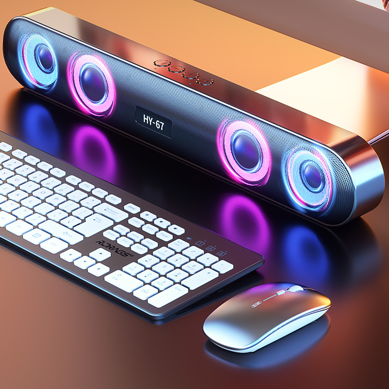 PC Soundbar Bluetooth With Lights Computer Subwoofer Wireless Surround Speaker