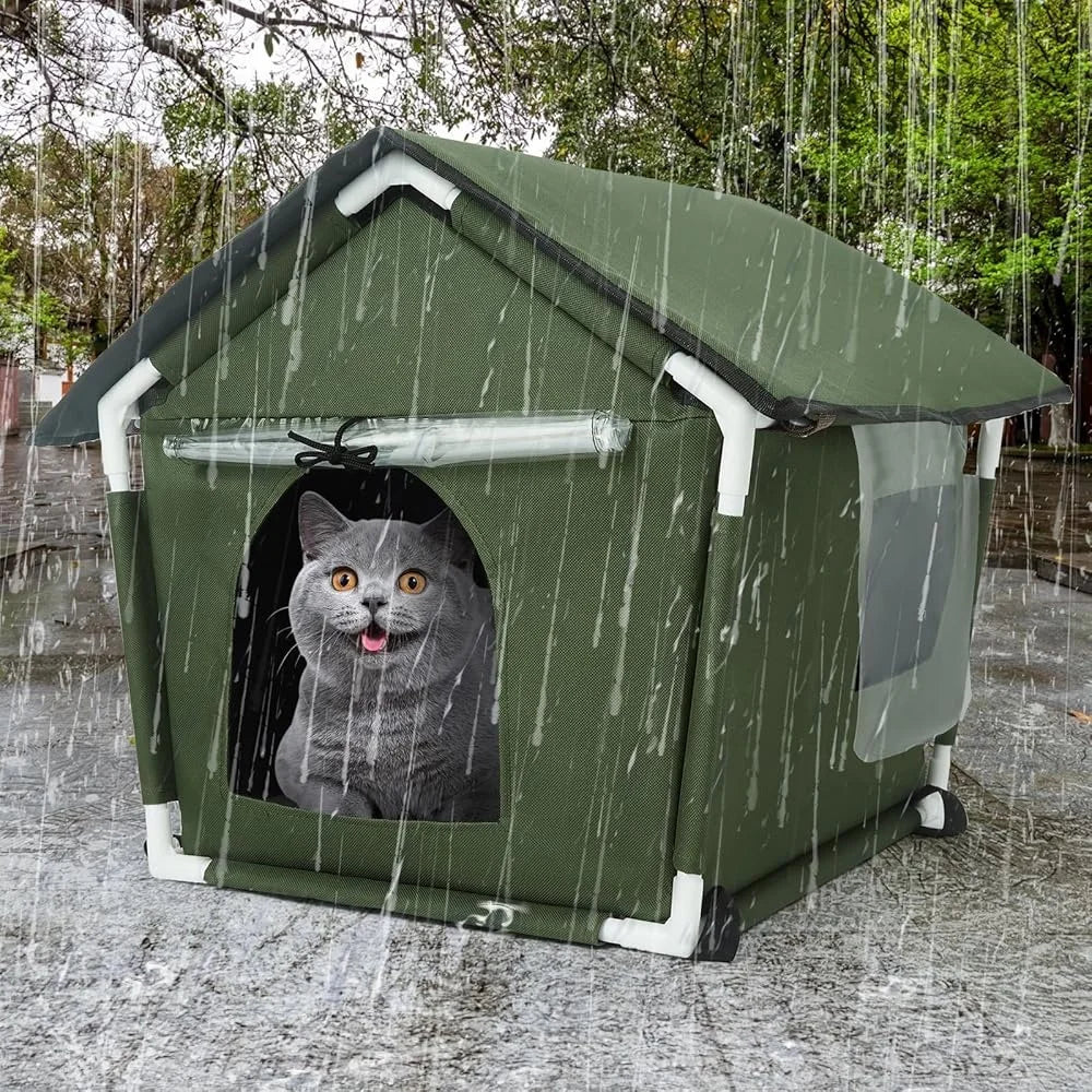 Weatherproof Outdoor Cat House | Durable, Easy Assemble with Soft Mat for Feral Cats & Small Dogs
