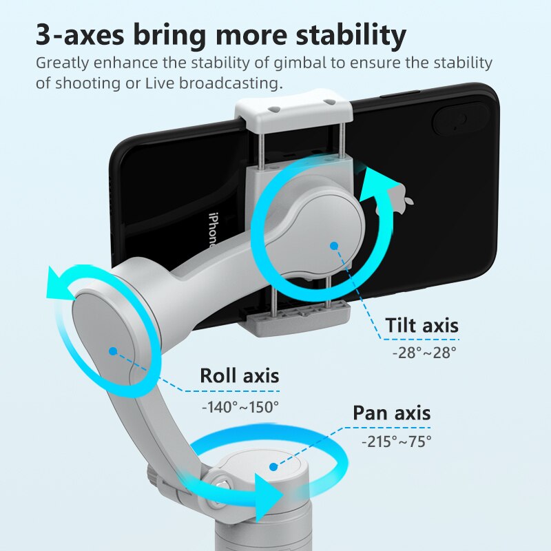 3-Achsen Faltbarer Handheld-Gimbal-Stabilisator für Smartphones | Anti-Wackel Videoaufnahme für iPhone & Android Vlogs
