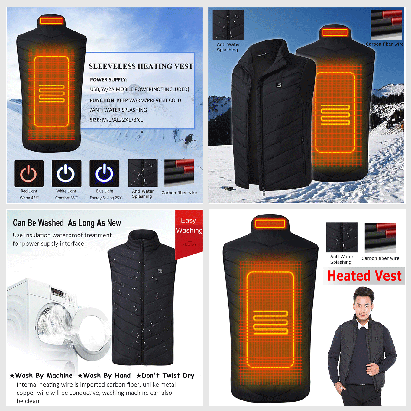 USB Heated Unisex Outdoor Vest Jacket