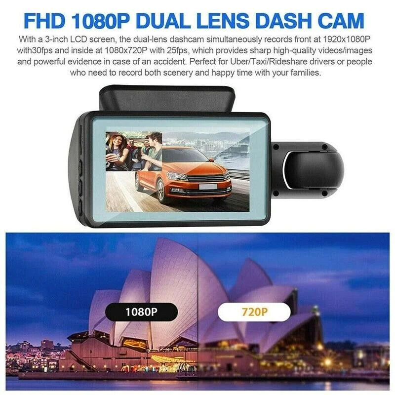 1080P Dual Lens Auto DVR Dash Cam Video Recorder G-Sensor Front- und Innenkamera