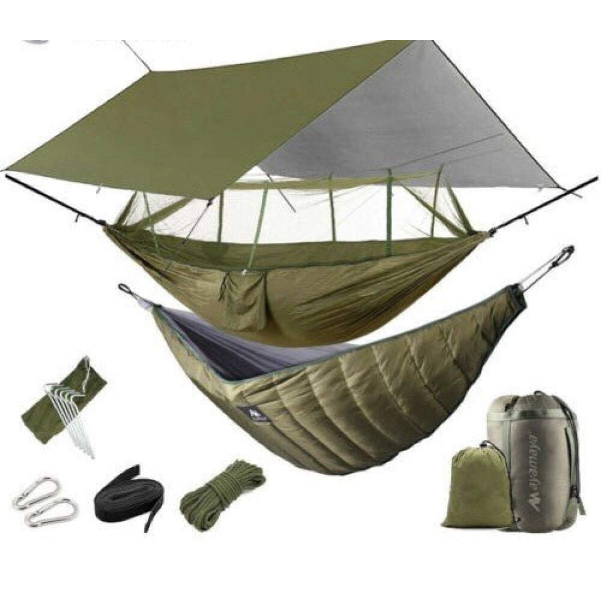 Camping Hammock Kit - Complete with Mosquito Net, Under Quilt Blanket, and Rainfly Cover Tarp for Ultimate Outdoor Comfort