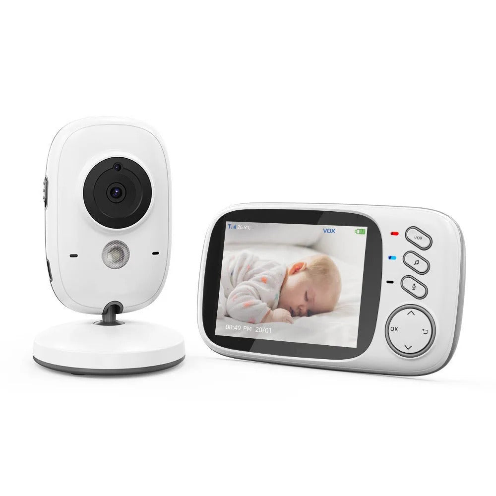 Digital baby monitor with 2.4G wireless, 3.2-inch LCD, 2-way audio talk, night vision, and surveillance for baby security.