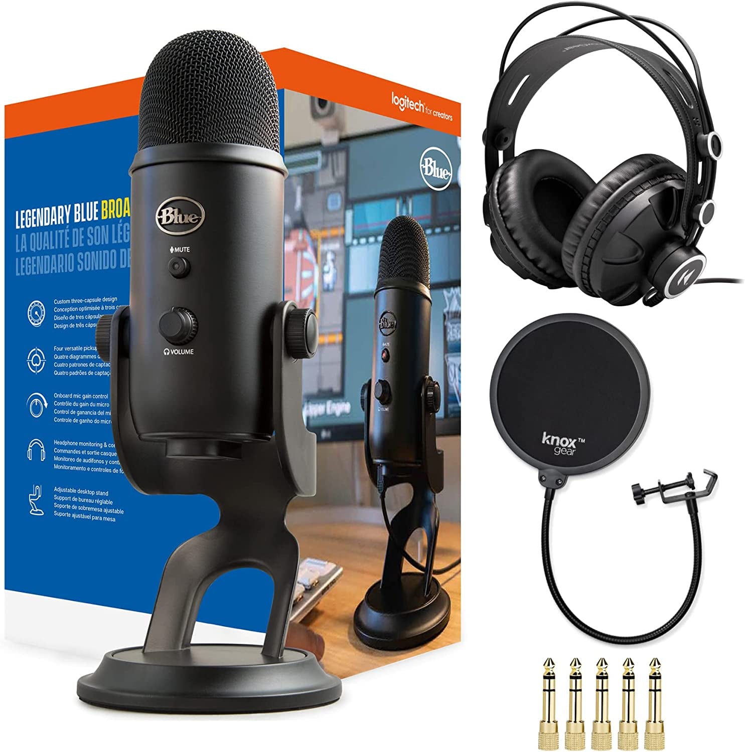 3 in 1 Mikrofon-Bundle mit Kopfhörern und Pop-Filter