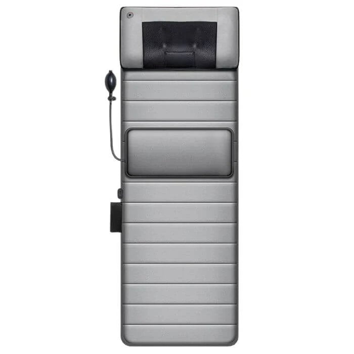 Adjustable full-body heated massage mat with Shiatsu pad for sitting, sleeping, and lying down. Provides soothing heat and relaxation.