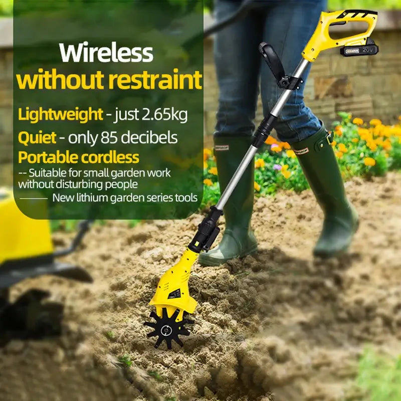 Electric Cordless Tiller Cultivator for Gardening and Soil Preparation - Lightweight, Battery-Powered Tool for Easy Weeding and Aeration