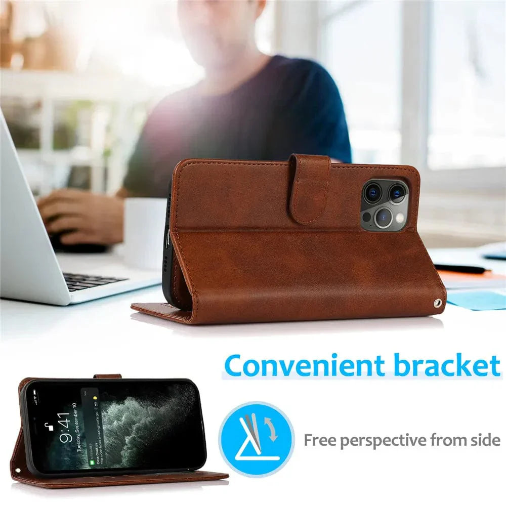 2-in-1-iPhone-Brieftaschenhülle | Abnehmbarer magnetischer Kartenhalter aus Leder