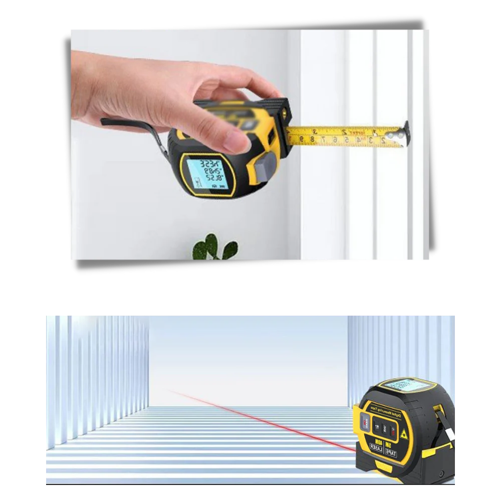 3-in-1 Laser-Maßband - Abstand, Fläche und Volumenmessungen