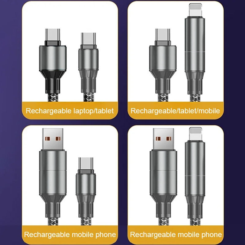 100W Schnellladung 4-in-1 Kabel Typ-C zu Lightning
