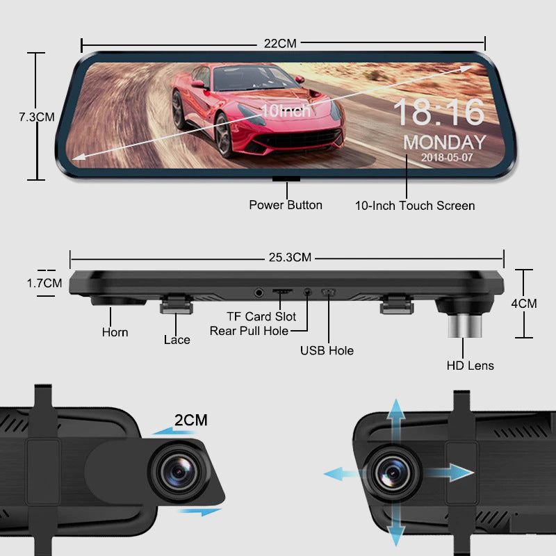 10-Zoll-HD-Multifunktions-Touchscreen-Autorecorder