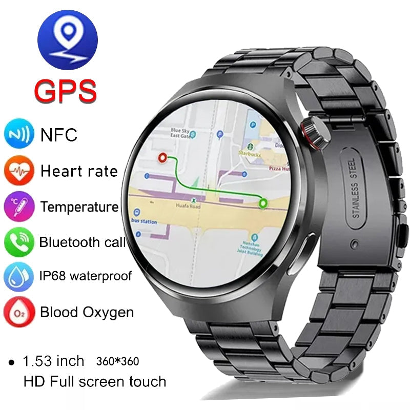 Hochwertiges GT4 Pro Smartwatch Männer: IP68 NFC GPS Tracker, AMOLED 360*360 HD Bildschirm, Herzfrequenz, Bluetooth-Anruf | Limitierte Auflage