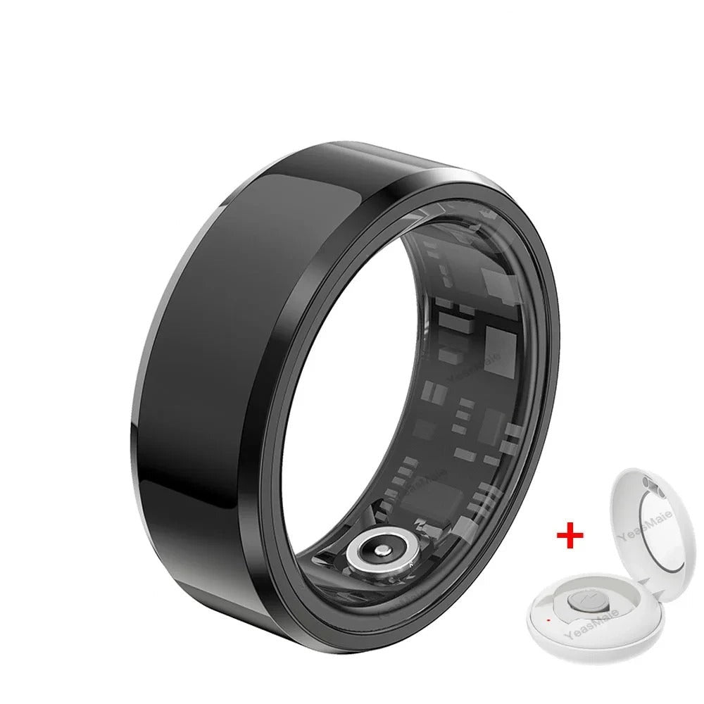 Titanium smart ring for men and women, designed to monitor blood pressure and track health metrics. Stylish and multifunctional.