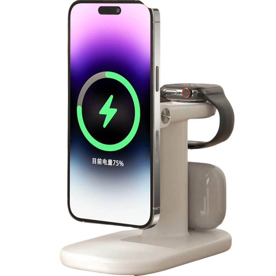 3 in 1 Kabelloses Schnell magnetische MagSafe Ladestation | Wireless Charging Station Fast Docking Station Ladegerät für Apple iPhone, Watch & Airpods